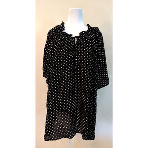 New Studio B By Bobeau sz 3X Blouse black n white polka dot top F2